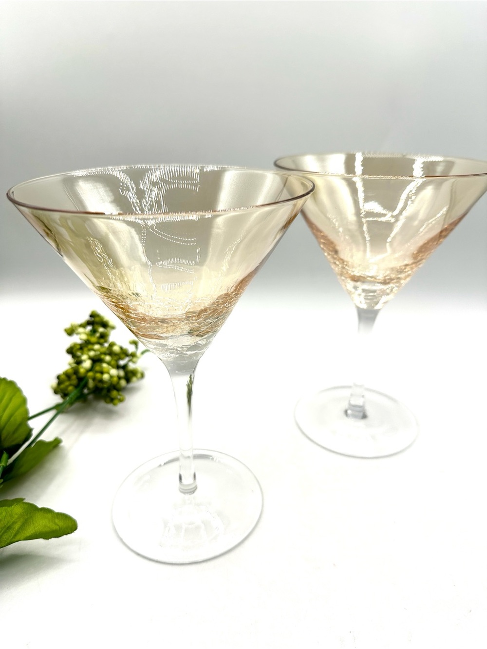 2 Pier 1 Amber Crackle Martini Glasses